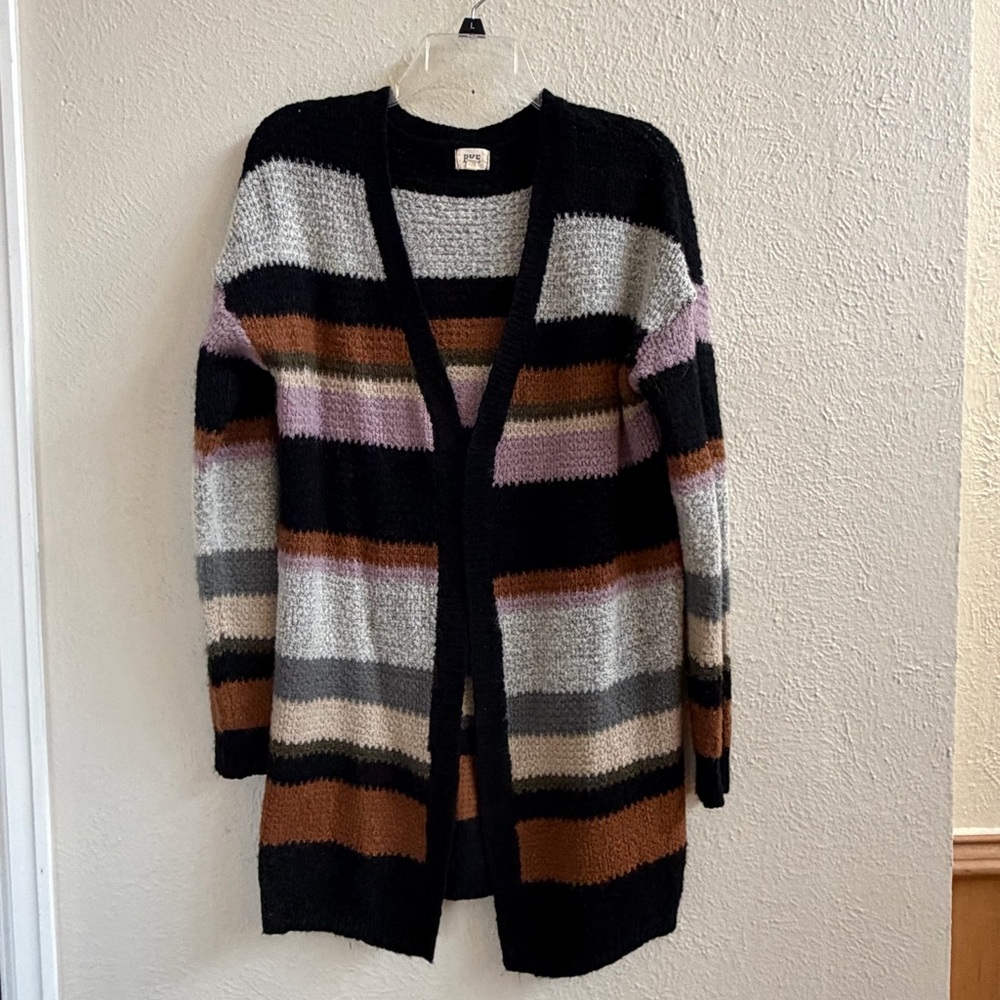 BKE multicolored striped open long cardigan